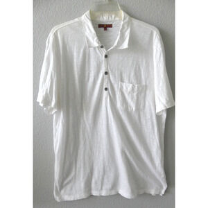 7 For All Mankind Polo Shirt Men's Large Ivory SS Cotton Pocket 1/4 Button READ